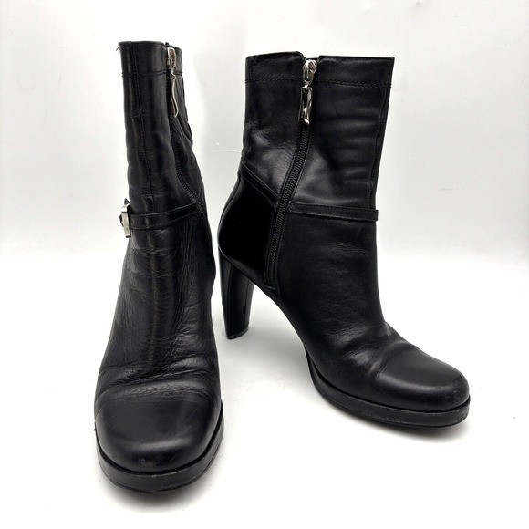 Vintage 90s Y2K Enzo Angiolini 'OASIS' Black Leather Block Heel Ankle Boots 7M - Picture 4 of 16